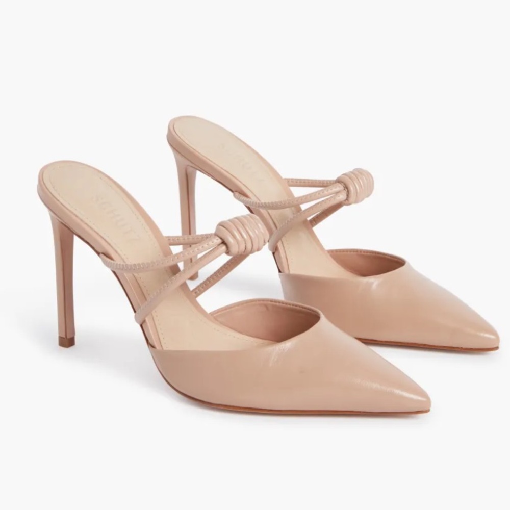 SCHUTZ Womens Beige Knot Lela Pointed Toe Slip On Mules Pumps Shoes Sz 8.5